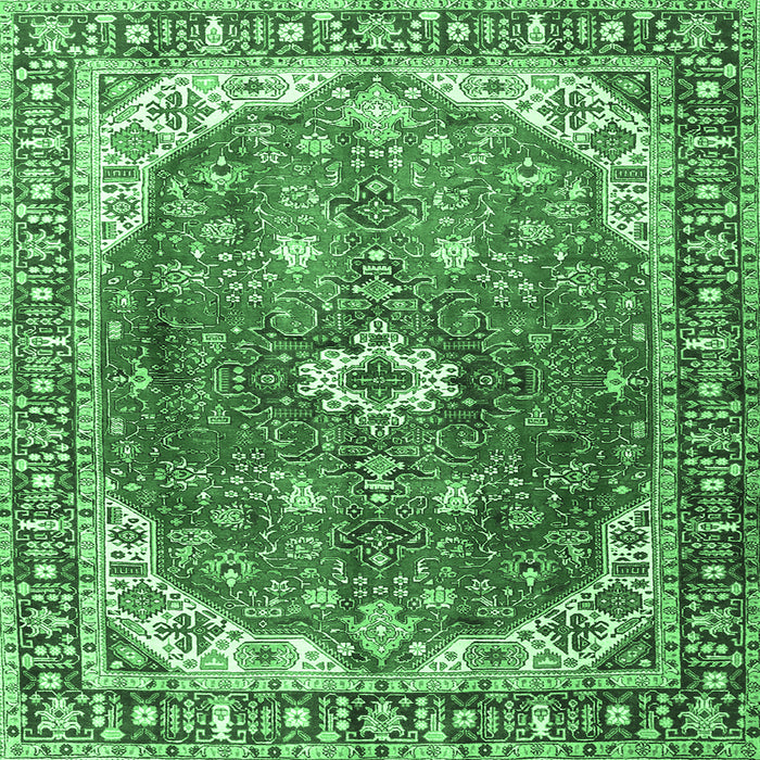 Square Medallion Emerald Green Traditional Rug, tr1352emgrn