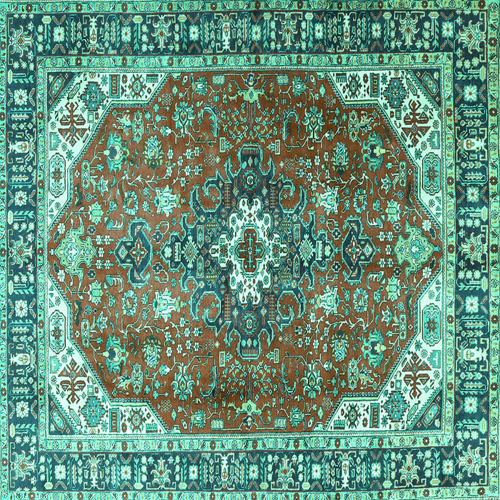 Square Medallion Turquoise Traditional Rug, tr1352turq
