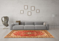 Machine Washable Medallion Orange Traditional Rug, wshtr1352org