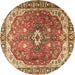 Round Machine Washable Medallion Brown Traditional Rug, wshtr1352brn