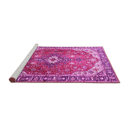 Sideview of Machine Washable Medallion Pink Traditional Rug, wshtr1352pnk