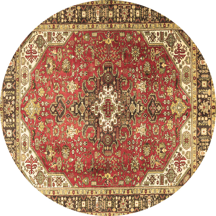 Round Medallion Brown Traditional Rug, tr1352brn