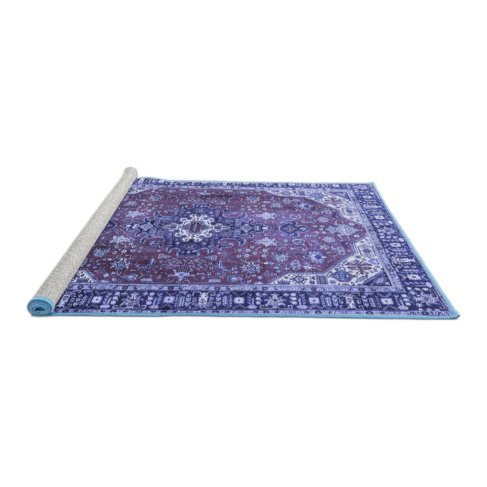 Sideview of Machine Washable Medallion Blue Traditional Rug, wshtr1352blu