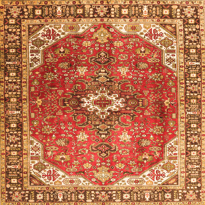 Round Machine Washable Medallion Orange Traditional Area Rugs, wshtr1352org