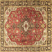 Square Machine Washable Medallion Brown Traditional Rug, wshtr1352brn