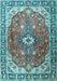 Machine Washable Medallion Light Blue Traditional Rug, wshtr1352lblu