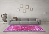 Machine Washable Medallion Pink Traditional Rug, wshtr1352pnk