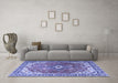 Machine Washable Medallion Blue Traditional Rug in a Living Room, wshtr1352blu