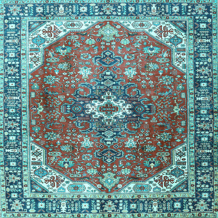Square Medallion Light Blue Traditional Rug, tr1352lblu