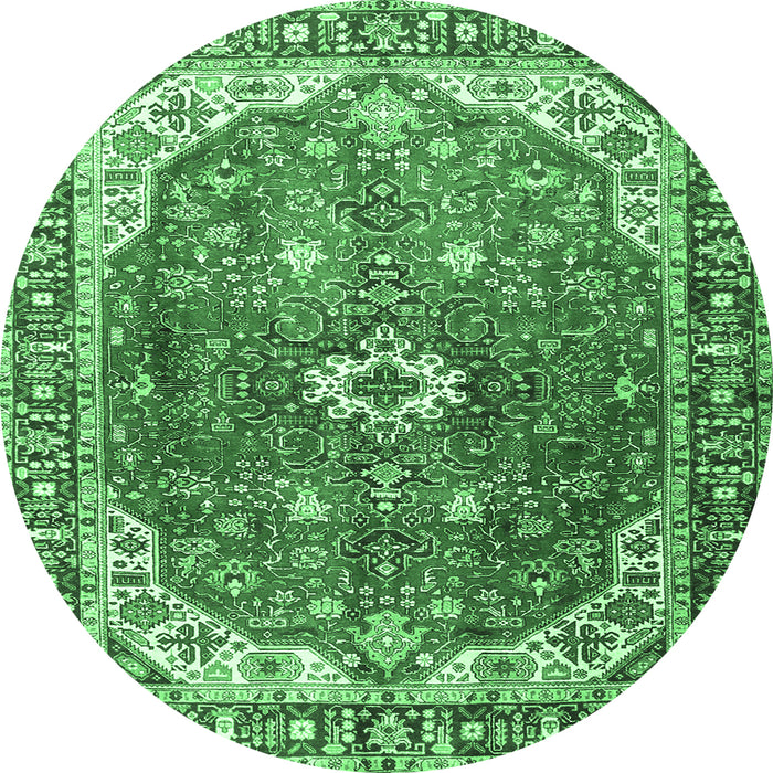 Round Machine Washable Medallion Emerald Green Traditional Area Rugs, wshtr1352emgrn