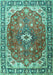 Machine Washable Medallion Turquoise Traditional Area Rugs, wshtr1352turq