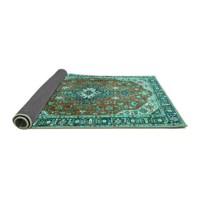 Sideview of Medallion Turquoise Traditional Rug, tr1352turq