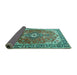 Sideview of Medallion Turquoise Traditional Rug, tr1352turq