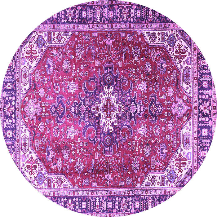 Round Machine Washable Medallion Purple Traditional Area Rugs, wshtr1352pur