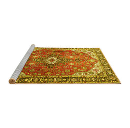 Sideview of Machine Washable Medallion Yellow Traditional Rug, wshtr1352yw