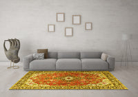 Machine Washable Medallion Yellow Traditional Rug, wshtr1352yw