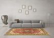 Machine Washable Medallion Brown Traditional Rug in a Living Room,, wshtr1352brn