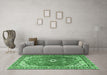 Machine Washable Medallion Emerald Green Traditional Area Rugs in a Living Room,, wshtr1352emgrn