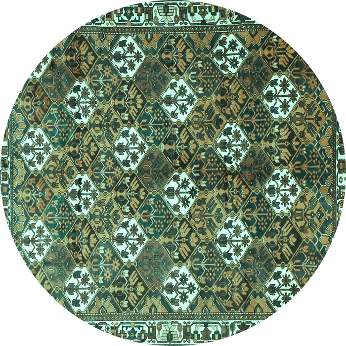 Round Machine Washable Persian Turquoise Traditional Area Rugs, wshtr1353turq