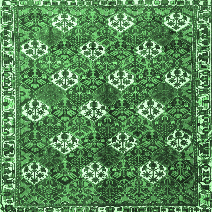 Square Persian Emerald Green Traditional Rug, tr1353emgrn