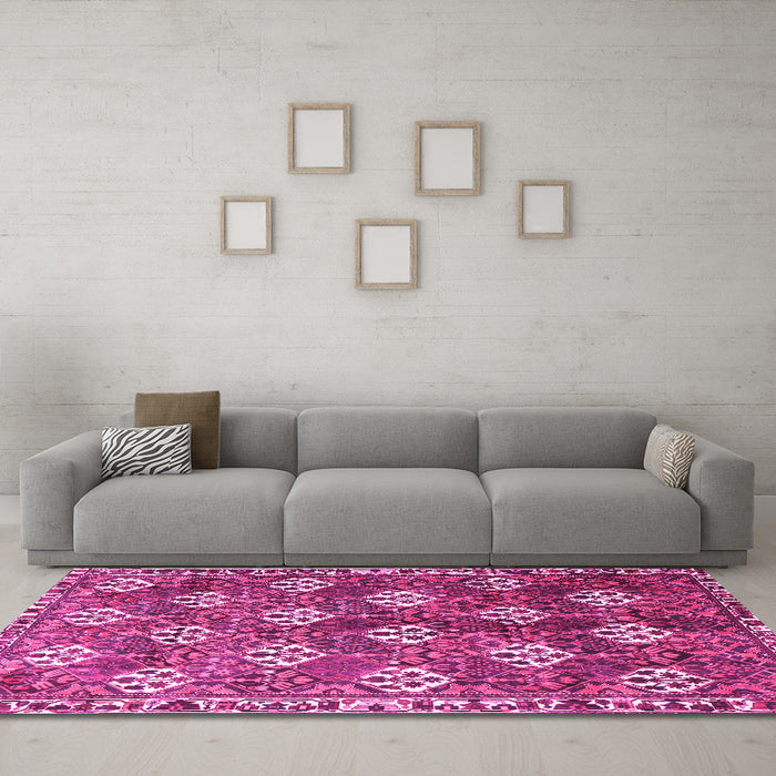 Machine Washable Persian Pink Traditional Rug in a Living Room, wshtr1353pnk