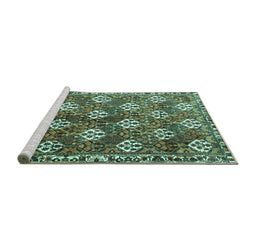 Sideview of Machine Washable Persian Turquoise Traditional Area Rugs, wshtr1353turq