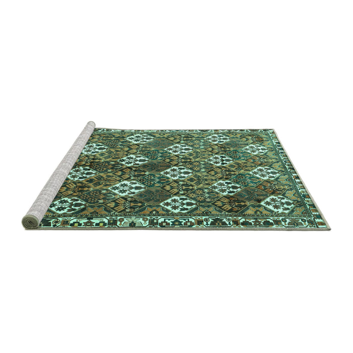 Sideview of Machine Washable Persian Turquoise Traditional Area Rugs, wshtr1353turq