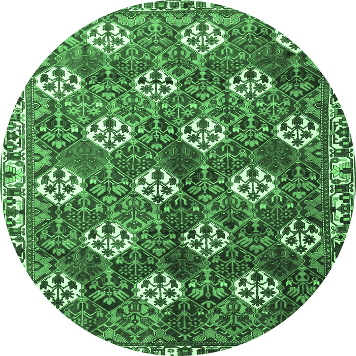 Round Persian Emerald Green Traditional Rug, tr1353emgrn