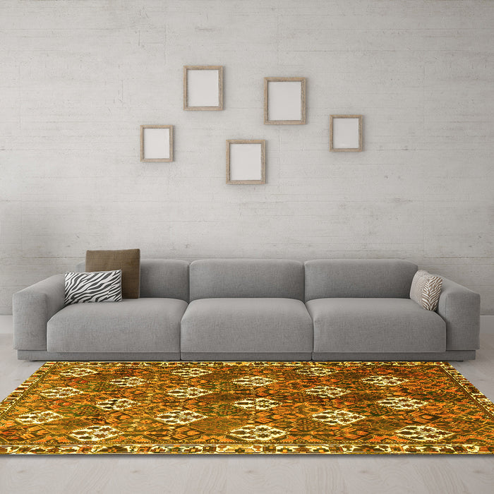 Machine Washable Persian Yellow Traditional Rug in a Living Room, wshtr1353yw