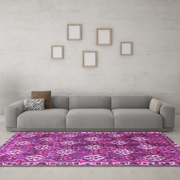 Machine Washable Persian Purple Traditional Area Rugs in a Living Room, wshtr1353pur