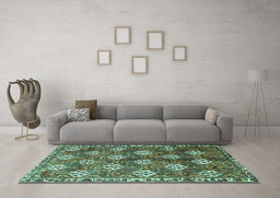 Machine Washable Persian Turquoise Traditional Area Rugs in a Living Room,, wshtr1353turq