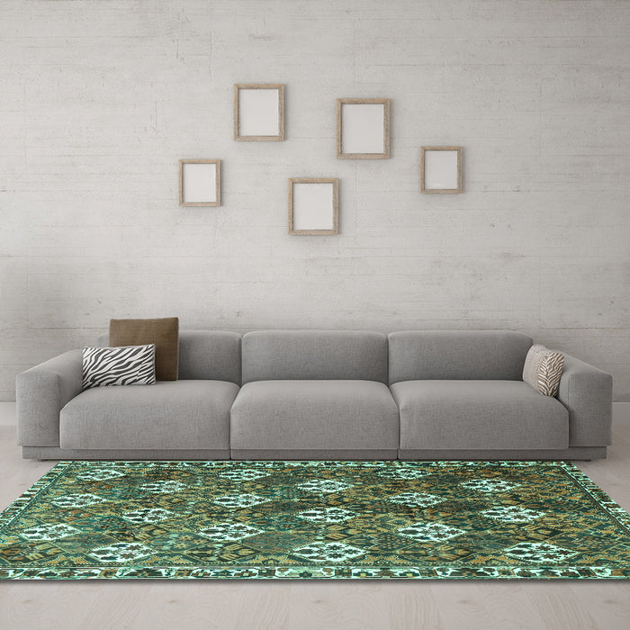 Machine Washable Persian Turquoise Traditional Area Rugs in a Living Room,, wshtr1353turq