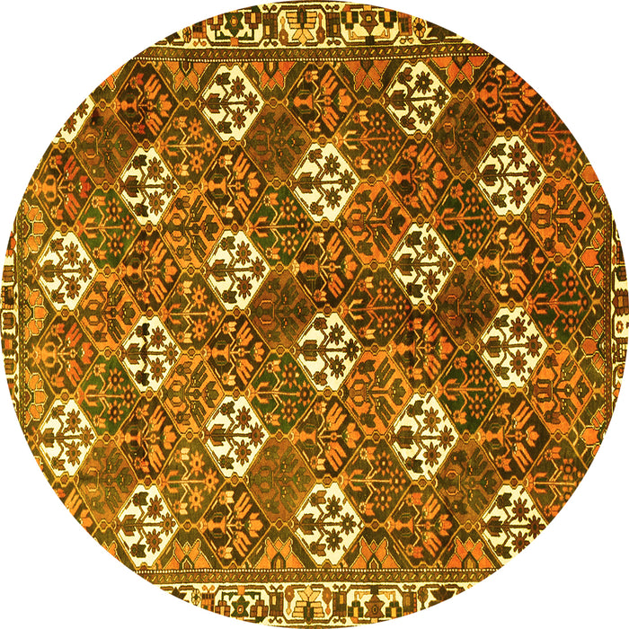 Round Machine Washable Persian Yellow Traditional Rug, wshtr1353yw