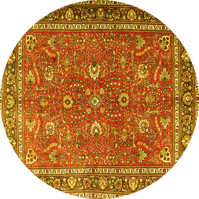 Round Machine Washable Persian Yellow Traditional Rug, wshtr1354yw