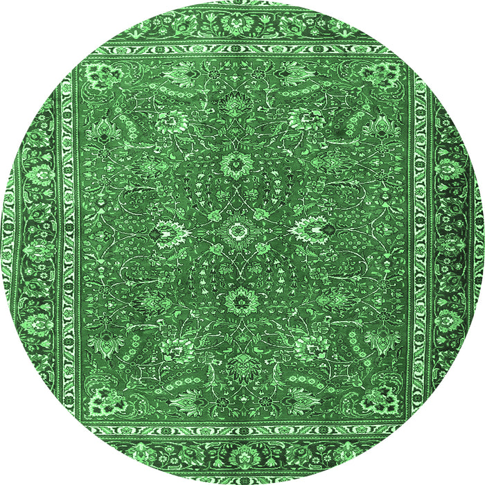 Round Machine Washable Persian Emerald Green Traditional Area Rugs, wshtr1354emgrn