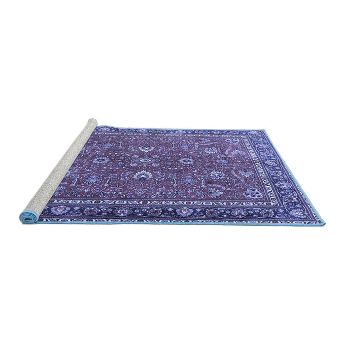 Sideview of Machine Washable Persian Blue Traditional Rug, wshtr1354blu