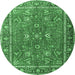 Round Persian Emerald Green Traditional Rug, tr1354emgrn