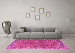 Machine Washable Persian Pink Traditional Rug in a Living Room, wshtr1354pnk
