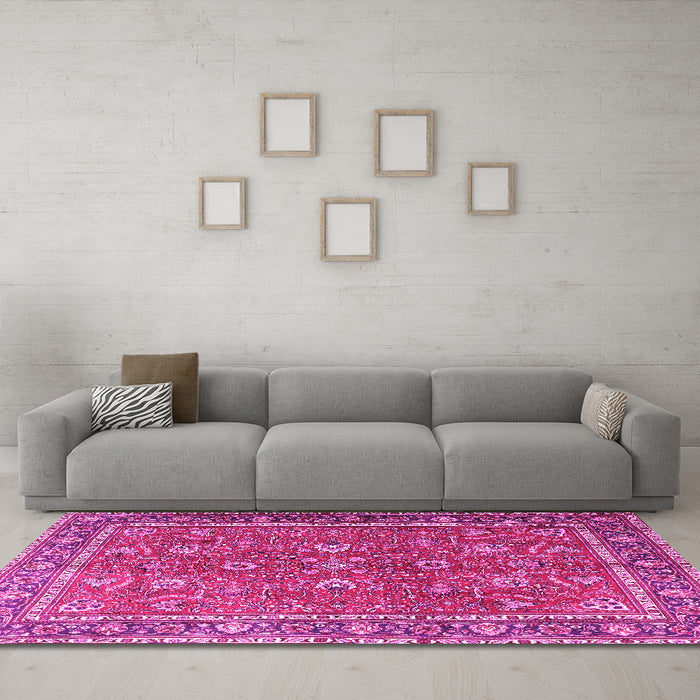 Machine Washable Persian Pink Traditional Rug in a Living Room, wshtr1354pnk
