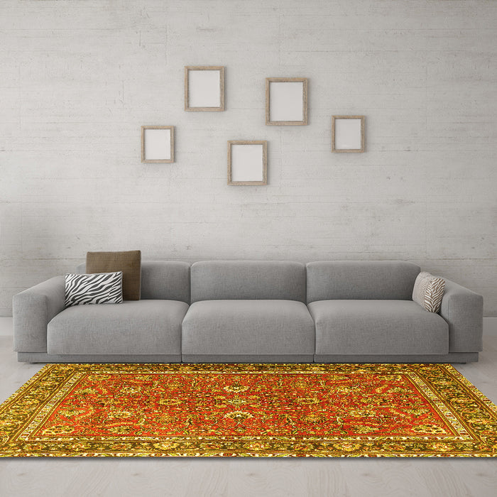Machine Washable Persian Yellow Traditional Rug in a Living Room, wshtr1354yw
