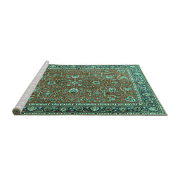 Sideview of Machine Washable Persian Turquoise Traditional Area Rugs, wshtr1354turq
