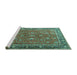 Sideview of Machine Washable Persian Turquoise Traditional Area Rugs, wshtr1354turq