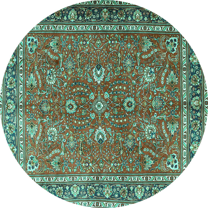 Round Machine Washable Persian Turquoise Traditional Area Rugs, wshtr1354turq
