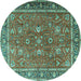 Round Machine Washable Persian Turquoise Traditional Area Rugs, wshtr1354turq