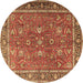 Round Persian Brown Traditional Rug, tr1354brn