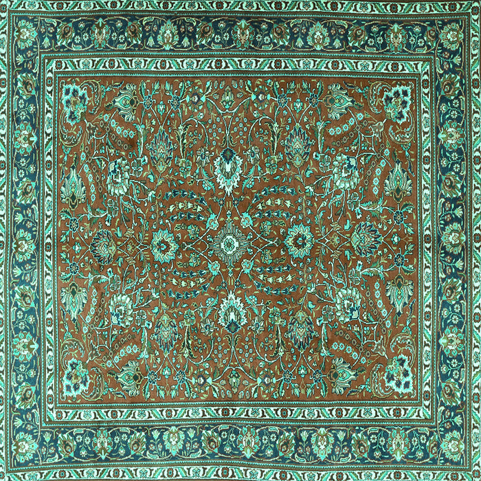 Square Machine Washable Persian Turquoise Traditional Area Rugs, wshtr1354turq