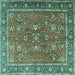 Square Machine Washable Persian Turquoise Traditional Area Rugs, wshtr1354turq