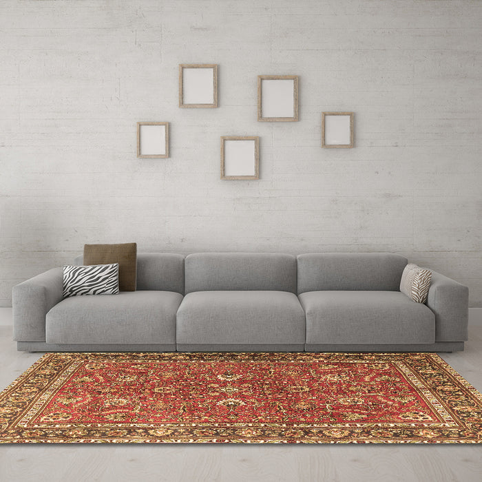 Machine Washable Persian Brown Traditional Rug in a Living Room,, wshtr1354brn