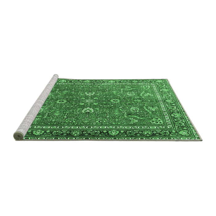 Sideview of Machine Washable Persian Emerald Green Traditional Area Rugs, wshtr1354emgrn
