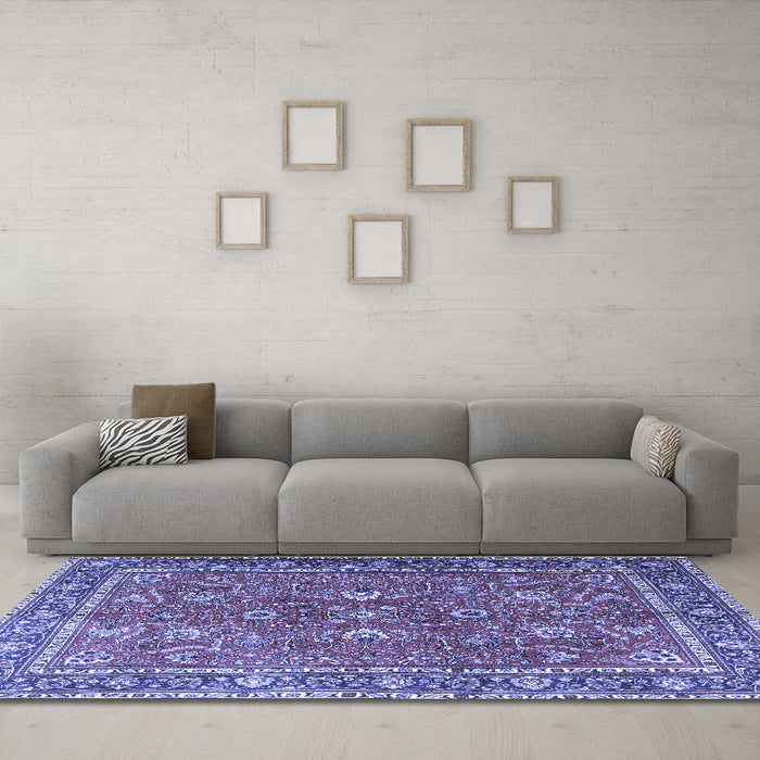 Machine Washable Persian Blue Traditional Rug in a Living Room, wshtr1354blu
